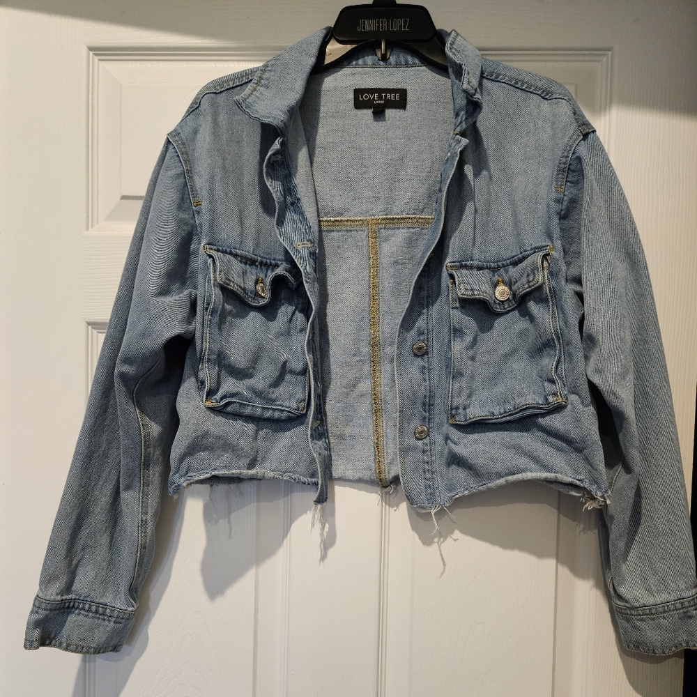 Love Tree Light Blue Oversized Cropped Denim Jacket